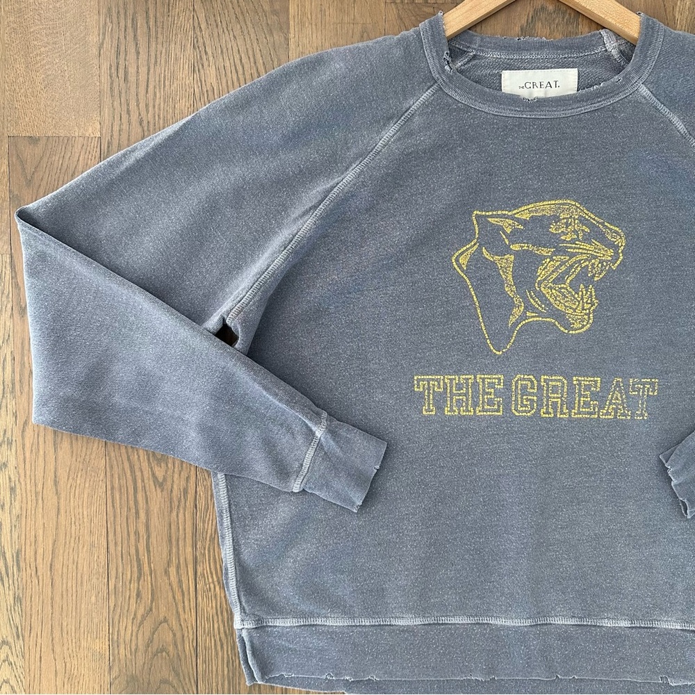 The Great The College Sweatshirt Tiger Print Cornflower Blue, Yellow 1 / Small - Picture 3 of 9